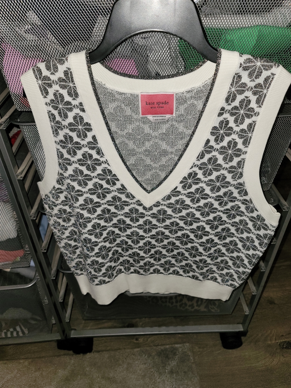 kate spade floral knit V-neck sweater vest in white and black